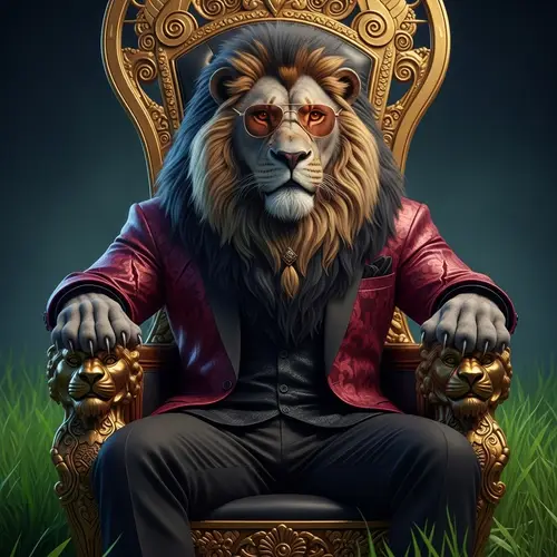 Imposing Alpha Lion in Rose Red & Black Velvet Suit