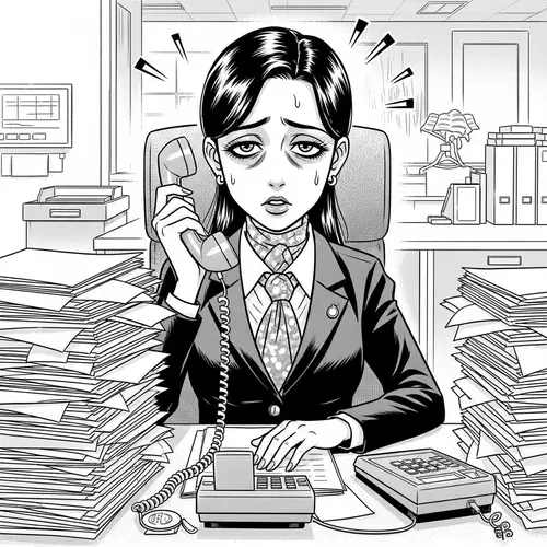 Overworked South Asian Female Secretary in Manga Style