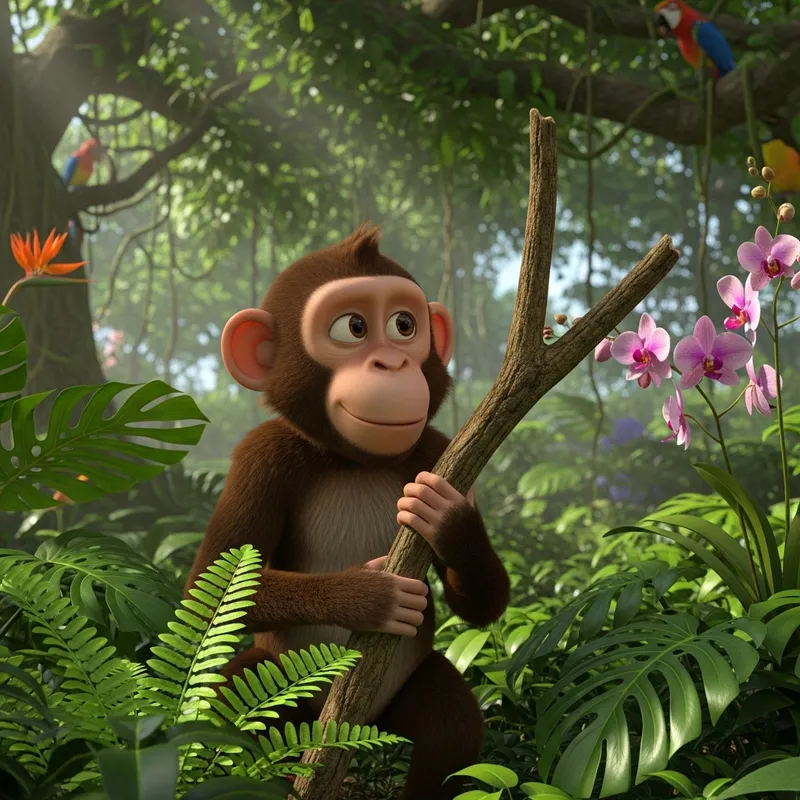 Realistic 3D Monkey Enjoying Nature in Lush Jungle Realistic 3D Monkey Enjoying Nature in Lush Jungle