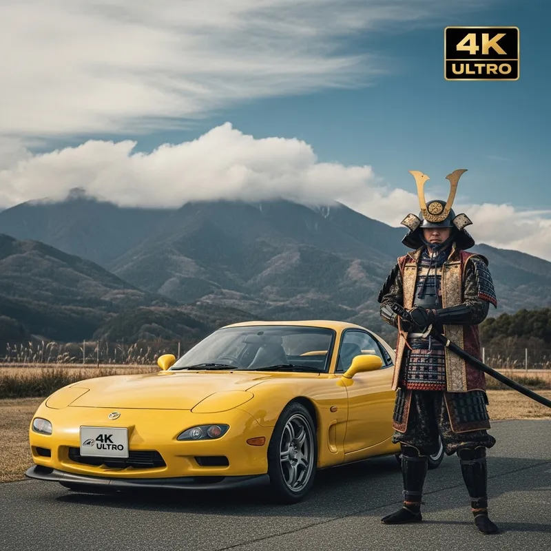Yellow Mazda RX-7 Samurai 4K Ultra Shot