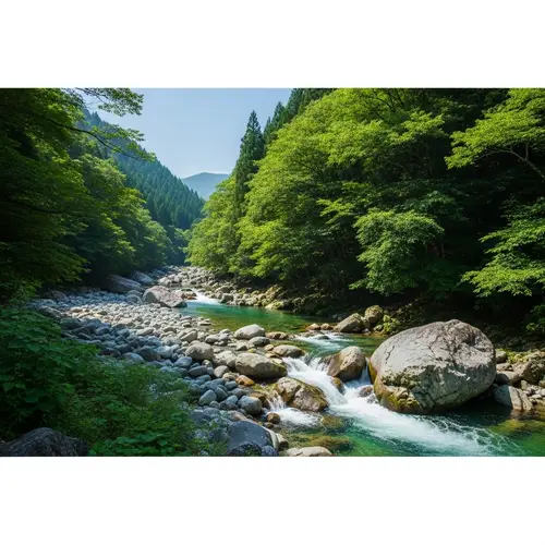 Tranquil River Flowing Through Lush Green Banks