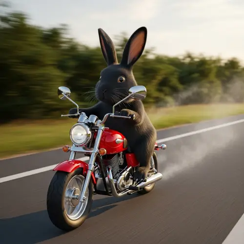Black Rabbit Riding Red Motorcycle | Speeding Against the Road
