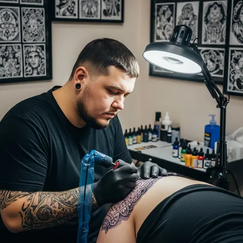 Professional Uzbek Tattoo Artist Creating Intricate Design