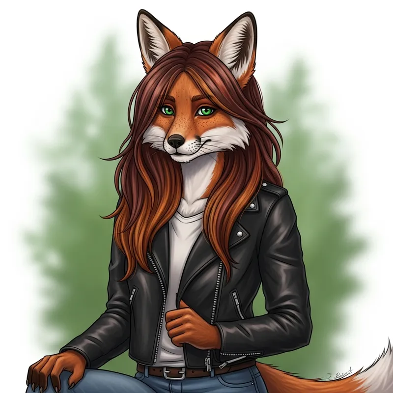 Furry Girl: A Unique Fox Character with Green Eyes & Auburn Hair