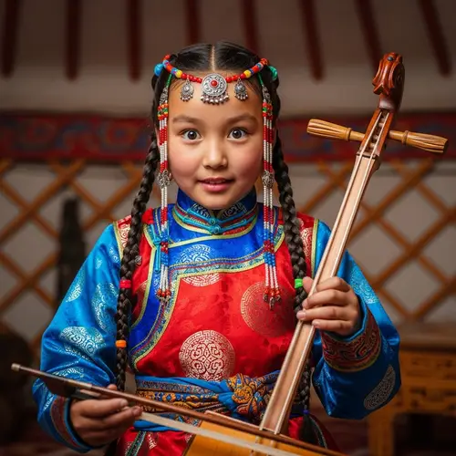 Ten-Year-Old Mongolian Girl | Traditional Attire & Musical Instrument