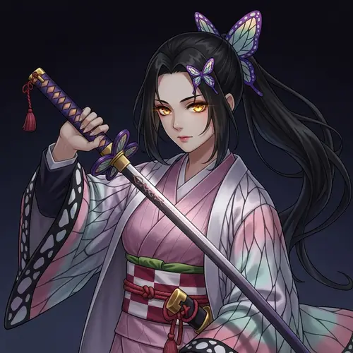 Graceful Shinobu Kochou | Anime Character in Kimono with Katana