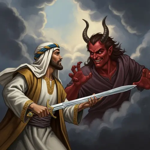 Jesus vs Satan: Classic Artful Illustration of Spiritual Battle