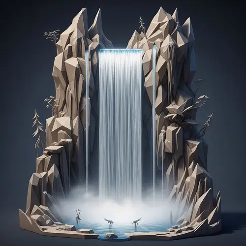 Abstract Waterfall Art: Cubist Pearlescent Cascade