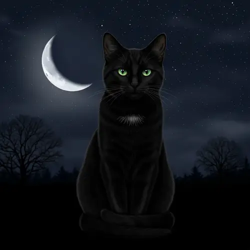 Elegant Black Cat Under Moonlight | Mystical Nocturnal Scene