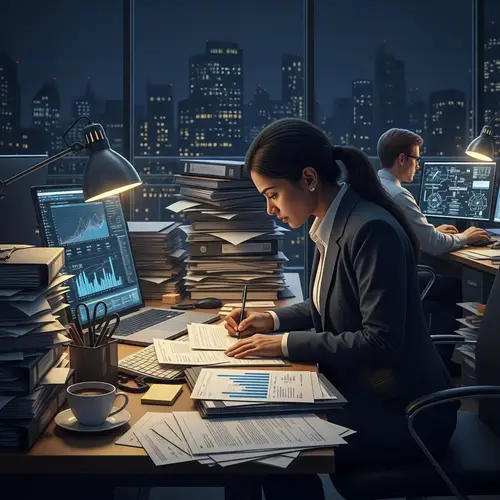 Intense Office Scene with South Asian Female and Caucasian Male