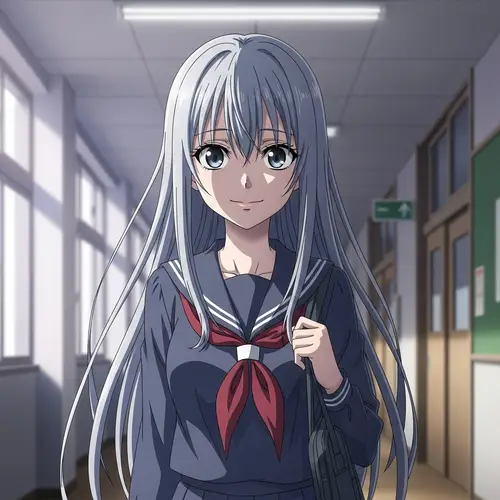 Yandere Girl - Enigmatic Anime Character in School Corridor