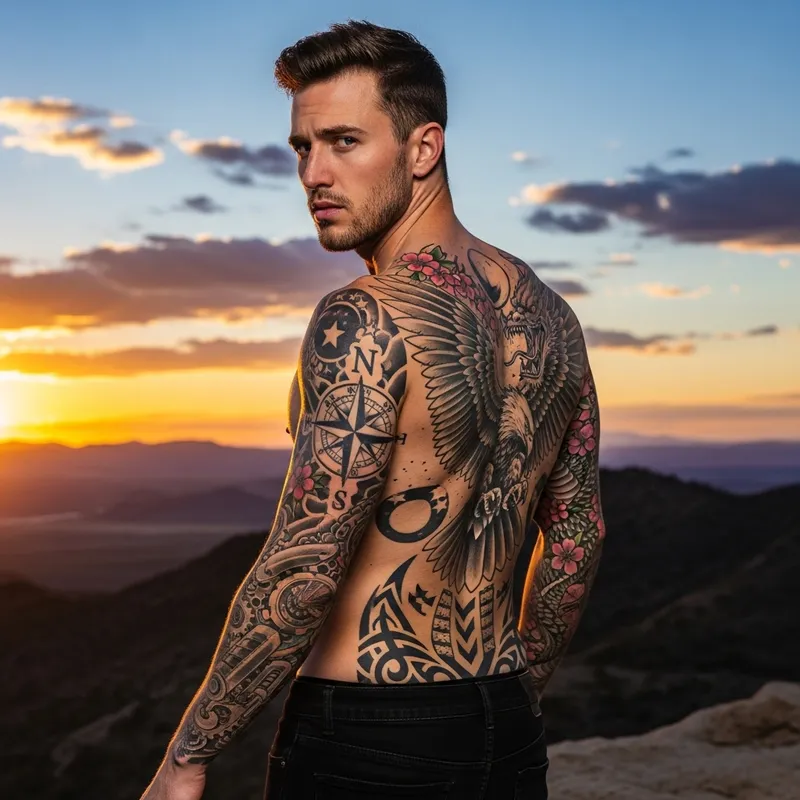 Muscular Man Displaying Intriguing Body Art Muscular Man Displaying Intriguing Body Art