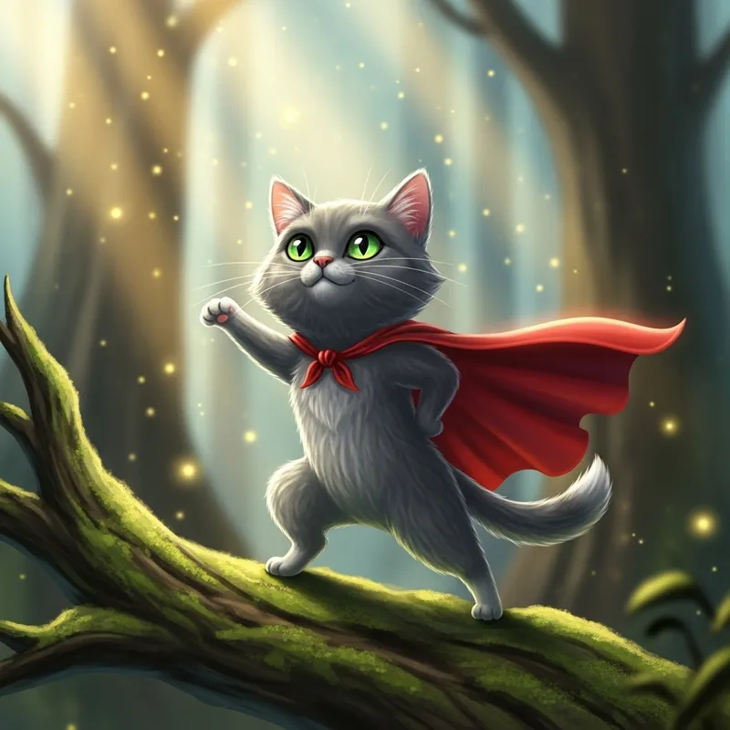 Cute Cat in Red Cape | Whimsical Portrait