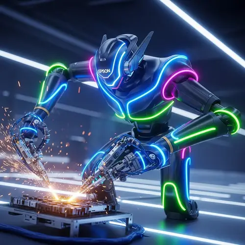 Epson Robot in Action: Vibrant Colors & Futuristic Design