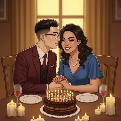 Romantic Anniversary Celebration with Chocolate Cake and Candles