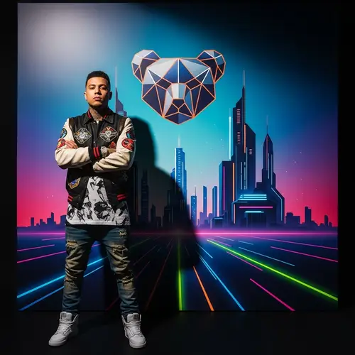 Kanye West 'Graduation' Album Cover - Hip Hop Artist in Colorful Scene