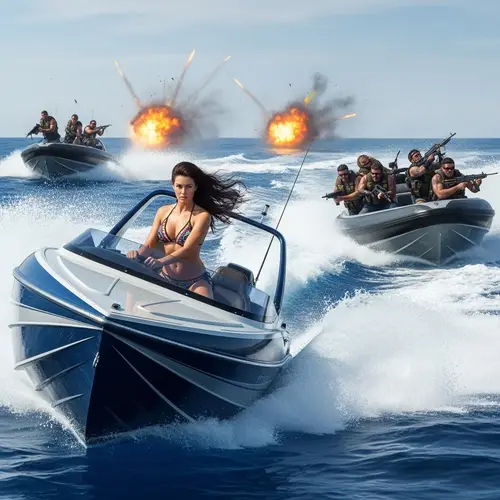 Adrenaline-Charged Bikini Model Speed Boat Chase