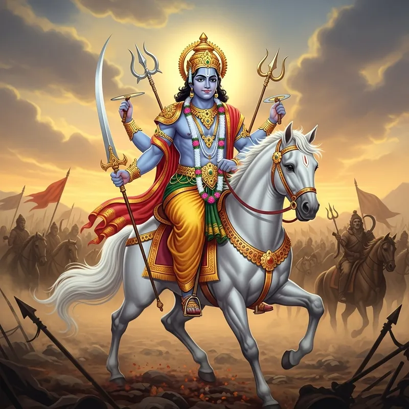 Vishnu's Khalki Avatar: Divine Warrior on Horseback Vishnu's Khalki Avatar: Divine Warrior on Horseback