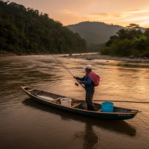 Fishing by Murky Huayabamba River in Peru