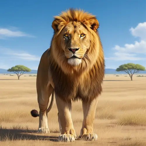 Majestic Lion in Sun-Drenched Savanna | Wildlife Photography