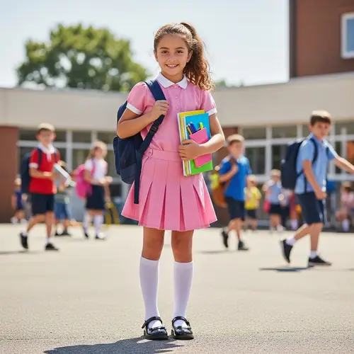 Adorable Middle-Eastern Schoolgirl in Pink Uniform | Excitement for Learning