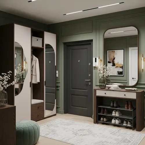 Contemporary Entrance Hall Design with Wardrobe, Mirror, and Console Table