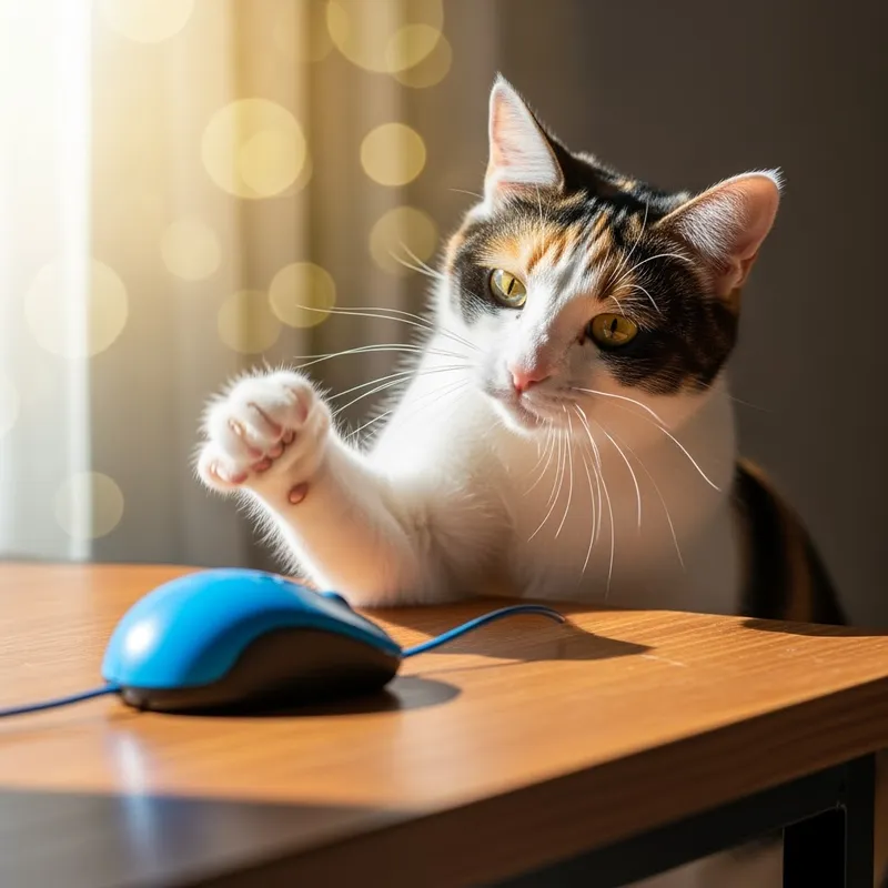 Cat Playing with a Computer Mouse