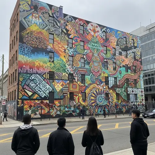 Urban Street Art Mural: Vibrant Fusion of Cultures