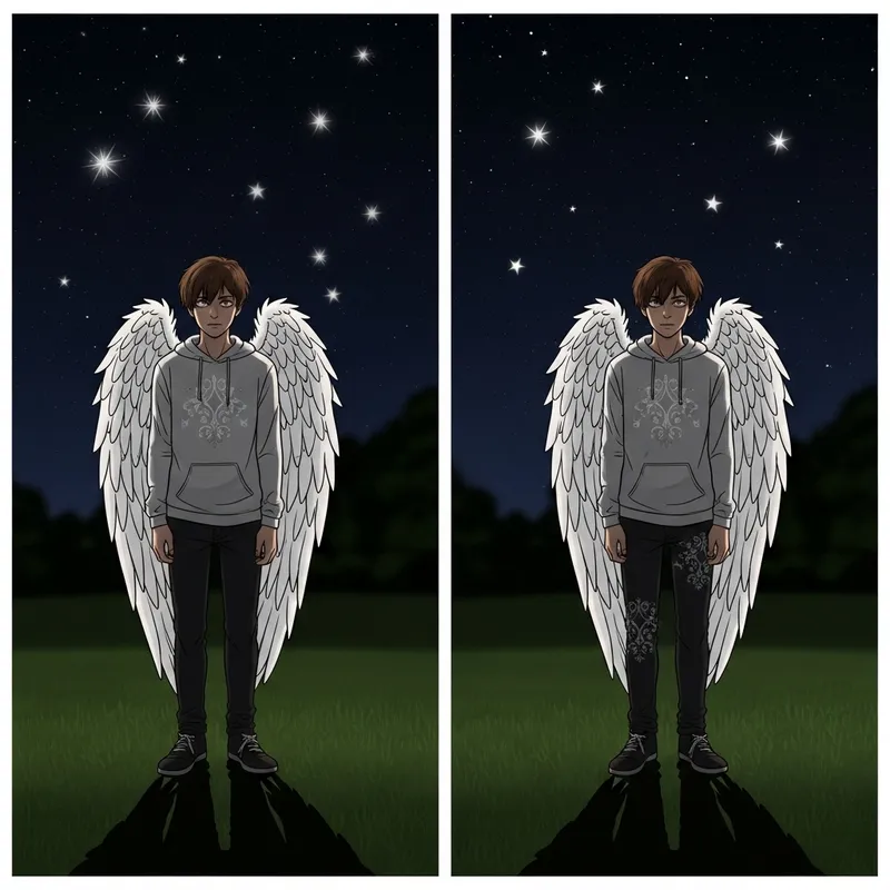 Mysterious Teenage Boy in Angel Wing Attire at Night