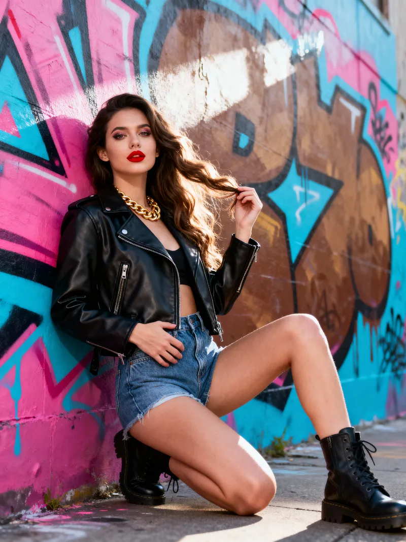 Chic Model Posing with Street Art