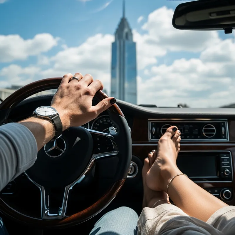 Luxury Car Steering Wheel with Burj Khalifa and Diverse Appearances