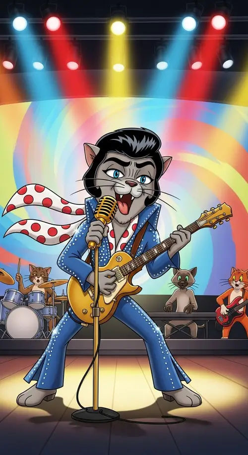 Iconic Elvis Cat Concert Scene Animation
