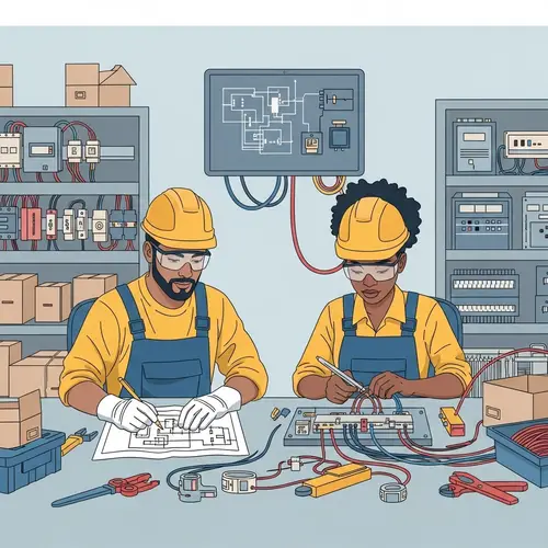 Professional Electrical Work Scene | Diverse Experts in Action