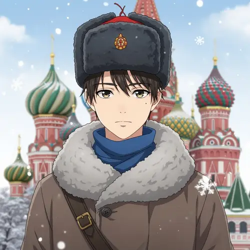 Teenage Russian Boy in Traditional Attire | Winter Anime Illustration