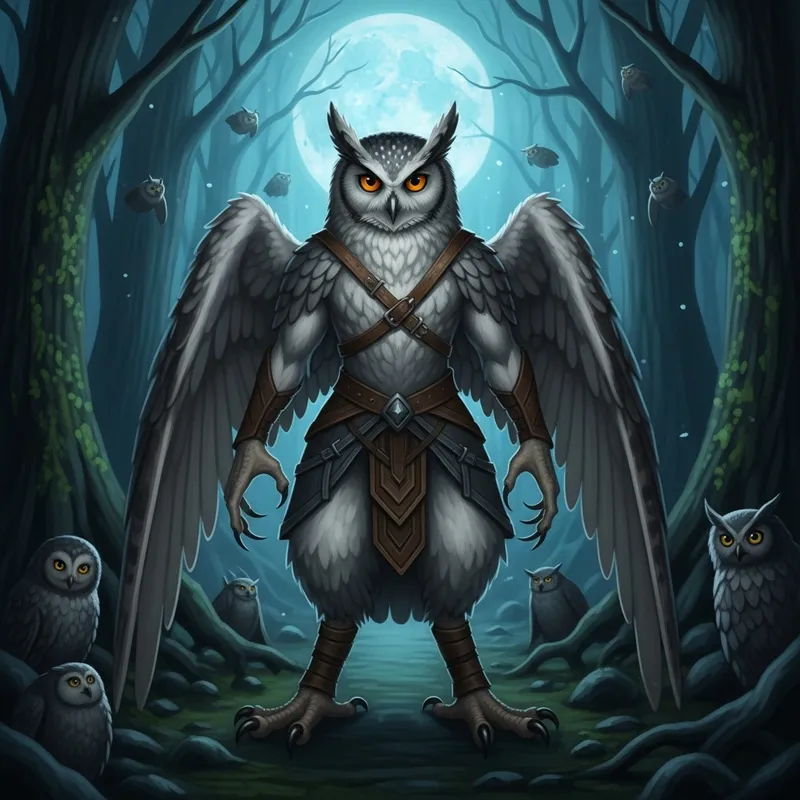 Enigmatic Owl Person in Mystical Forest