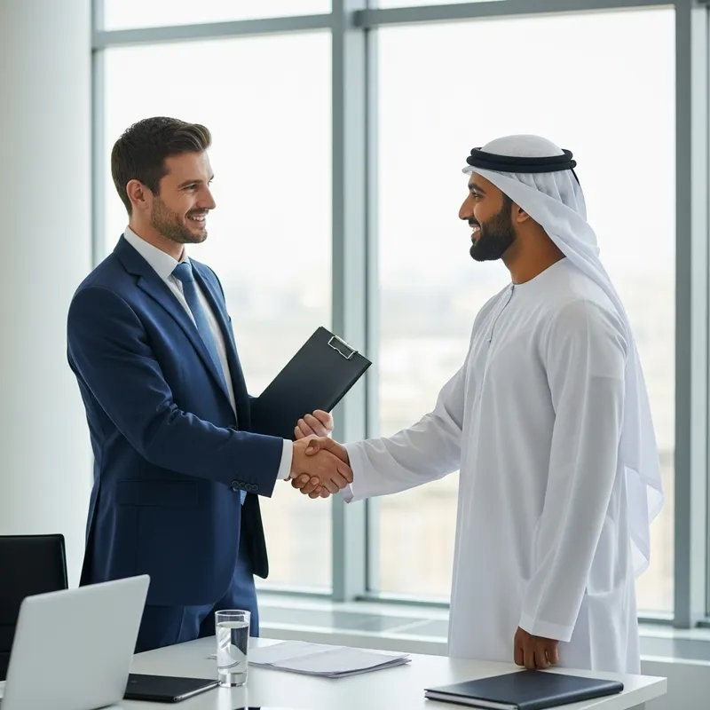 Confident Businessmen Shake Hands in Professional Setting