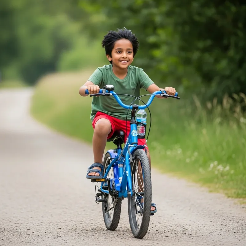 Cheerful Boy Riding Bike: Joyful South Asian Adventure
