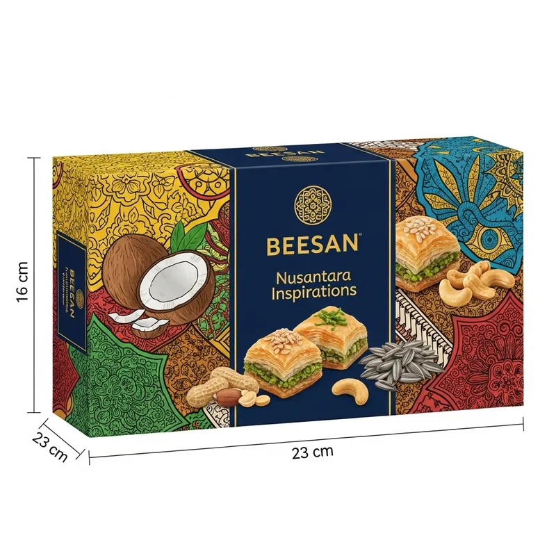Vibrant Indonesian Heritage Baklava Packaging | Nuts & Batik Motifs Vibrant Indonesian Heritage Baklava Packaging | Nuts & Batik Motifs