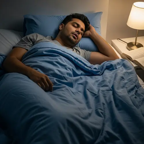 Peaceful Sleep: South Asian Man Resting Comfortably on Bed