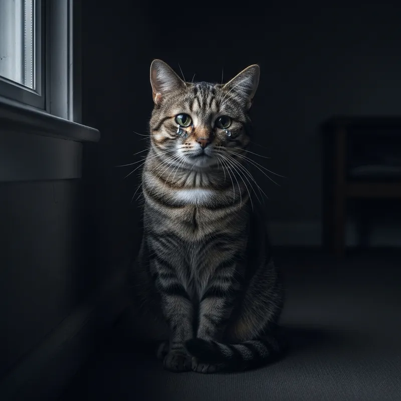 Crying Cat in the Dark Corner: A Heartfelt Scene