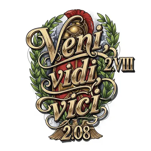 Resilient Roman Tattoo Design with Latin Phrase 'Veni, Vidi, Vici'