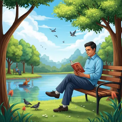Tranquil Scene: Serene South Asian Man Reading in Peaceful Park