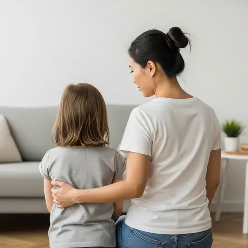 Asian Mother Observing Caucasian Daughter | Maternal Love and Concern