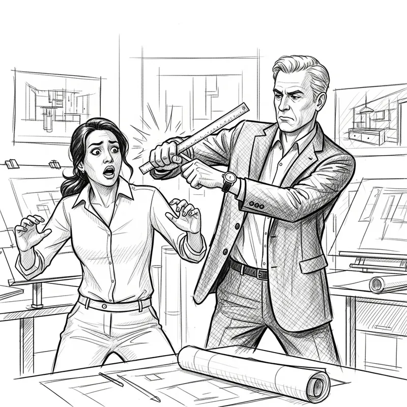 Caucasian Client vs. Female Interior Designer Sketch