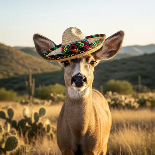 Deer Wearing Sombrero Hat - Cute and Funny Wildlife Image