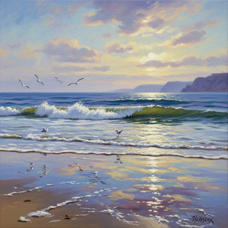 Impressionist Ocean Artwork - Serene Water and Colorful Waves