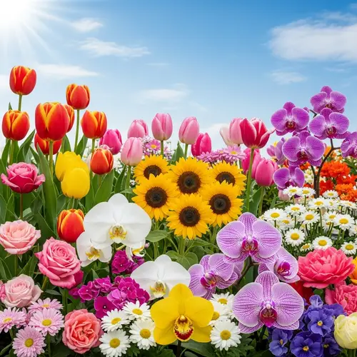 Spectacular Floral Scene with Roses, Tulips & More