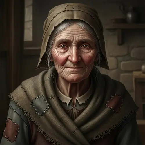 15th Century Wise Woman in Tattered Clothes