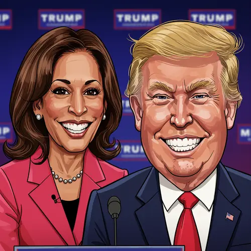 Kamala Harris and Donald Trump Caricature Art