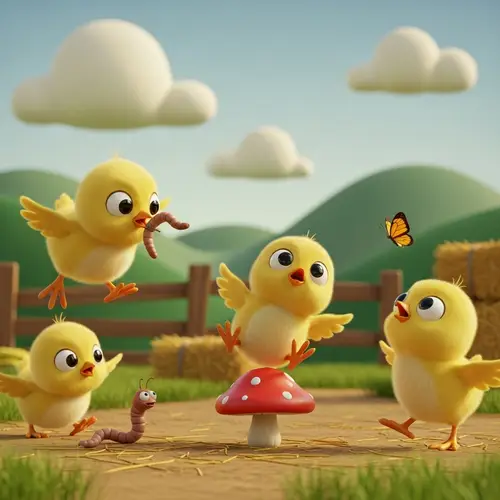 3D Baby Chicks at Farm - Pixar-Style Imagery